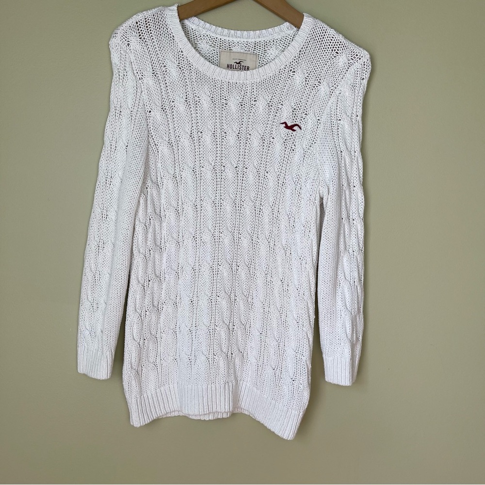 HOLLISTER Cable Knit White Pullover Sweater Size L